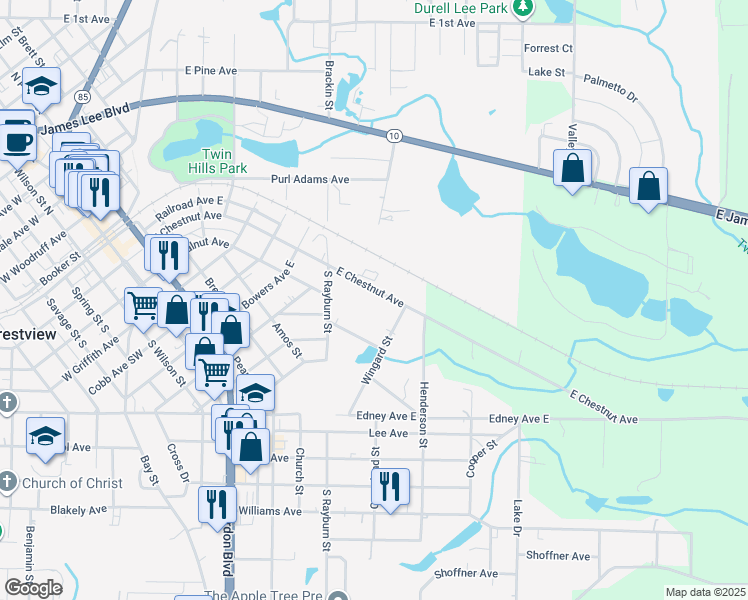 map of restaurants, bars, coffee shops, grocery stores, and more near 977 East Chestnut Avenue in Crestview