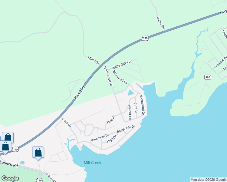 map of restaurants, bars, coffee shops, grocery stores, and more near 130 Northwood Drive in Point Blank