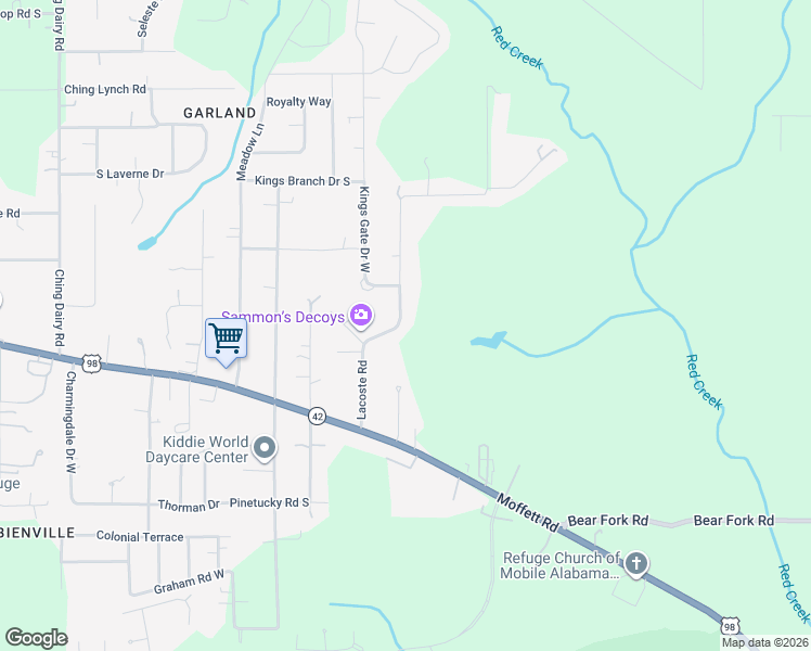 map of restaurants, bars, coffee shops, grocery stores, and more near 3149 Lacoste Road in Mobile