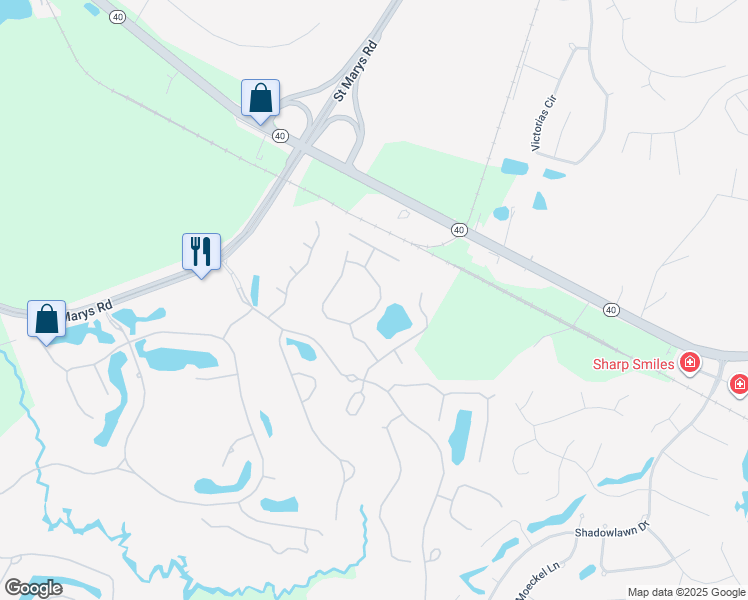 map of restaurants, bars, coffee shops, grocery stores, and more near 107 Chinquapin Drive in Saint Marys