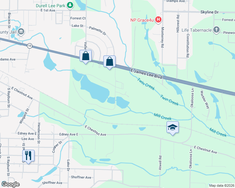 map of restaurants, bars, coffee shops, grocery stores, and more near 2 Ponce De Leon Road in Crestview