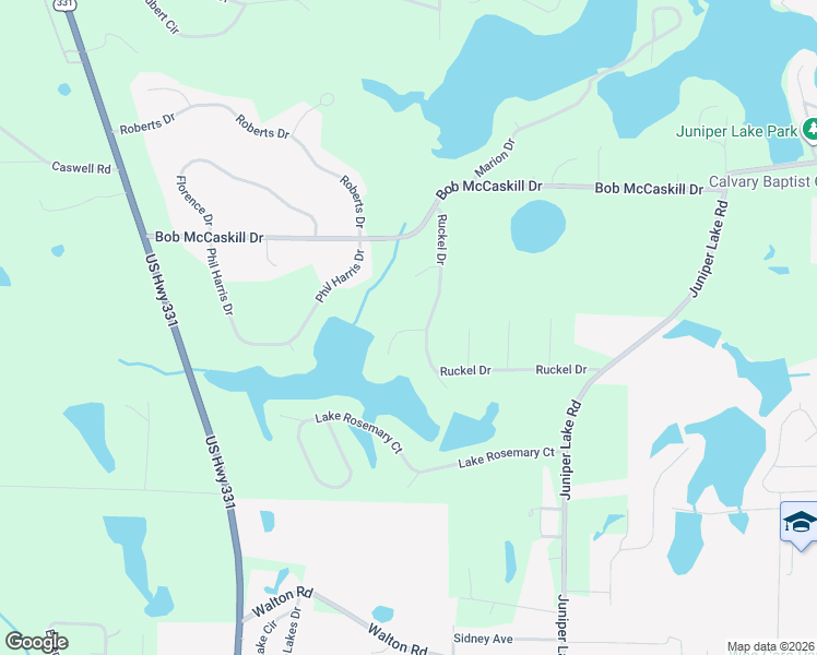 map of restaurants, bars, coffee shops, grocery stores, and more near 253 Ruckel Drive in DeFuniak Springs