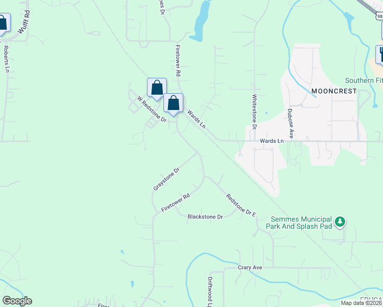 map of restaurants, bars, coffee shops, grocery stores, and more near 3101 Graystone Drive in Semmes