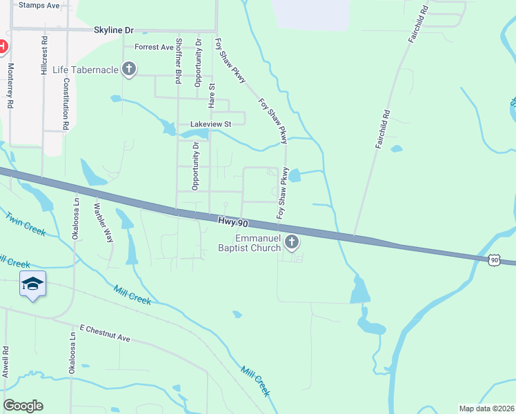 map of restaurants, bars, coffee shops, grocery stores, and more near 3040 Register Lane in Crestview