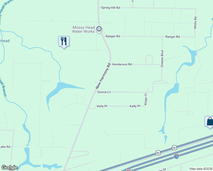 map of restaurants, bars, coffee shops, grocery stores, and more near 936 County Highway 1087 in DeFuniak Springs