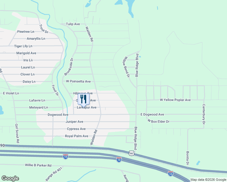 map of restaurants, bars, coffee shops, grocery stores, and more near 74 Hibiscus Avenue in DeFuniak Springs