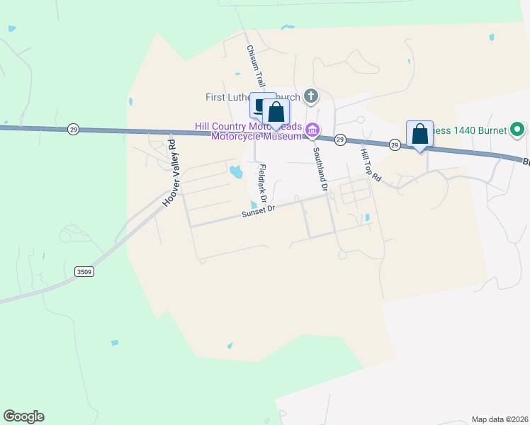 map of restaurants, bars, coffee shops, grocery stores, and more near 317 Sunset Drive in Burnet