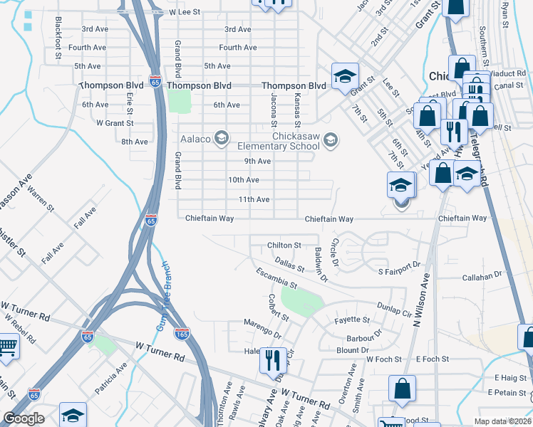 map of restaurants, bars, coffee shops, grocery stores, and more near 828 Baldwin Drive in Prichard