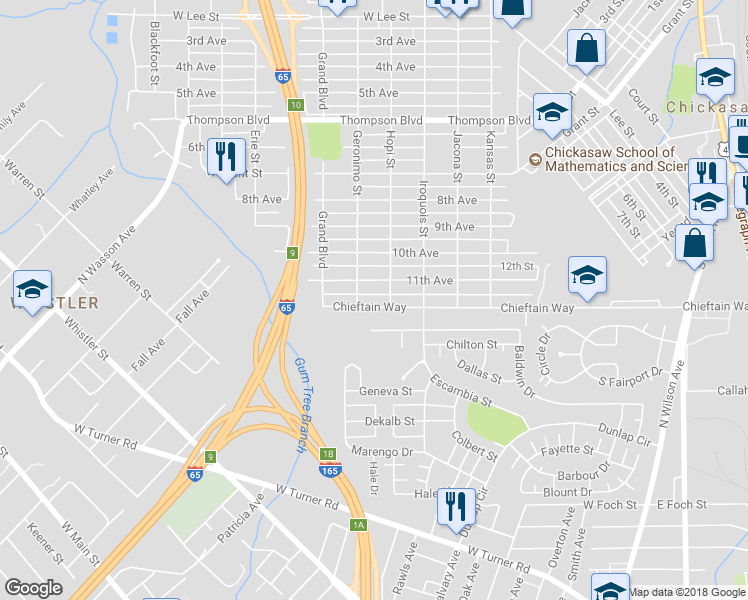 map of restaurants, bars, coffee shops, grocery stores, and more near 256 12th Avenue in Chickasaw