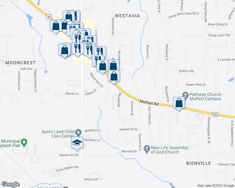 map of restaurants, bars, coffee shops, grocery stores, and more near 7565 Moffett Rd in Mobile