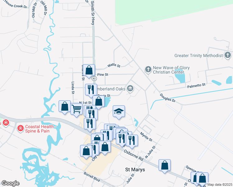 map of restaurants, bars, coffee shops, grocery stores, and more near 112 Doris Street in St. Marys
