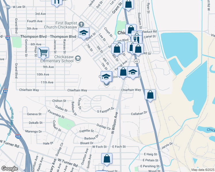 map of restaurants, bars, coffee shops, grocery stores, and more near 50 12th Avenue in Chickasaw
