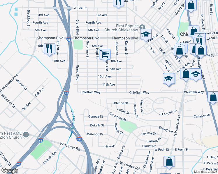 map of restaurants, bars, coffee shops, grocery stores, and more near 161 11th Avenue in Chickasaw