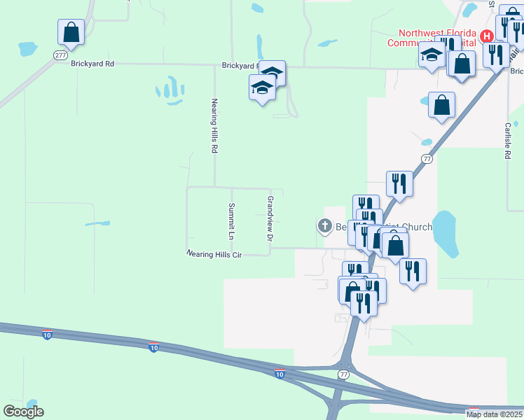map of restaurants, bars, coffee shops, grocery stores, and more near 1549 Nearing Hills Circle in Chipley