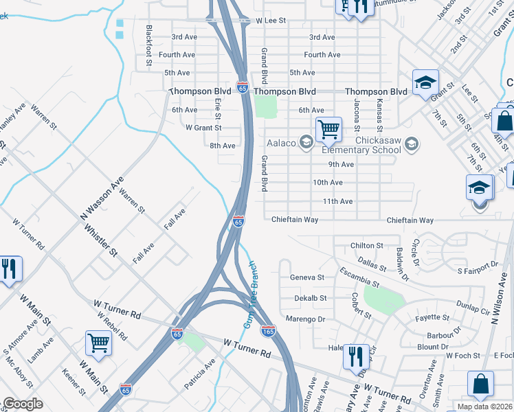 map of restaurants, bars, coffee shops, grocery stores, and more near 354 11th Ave in Chickasaw