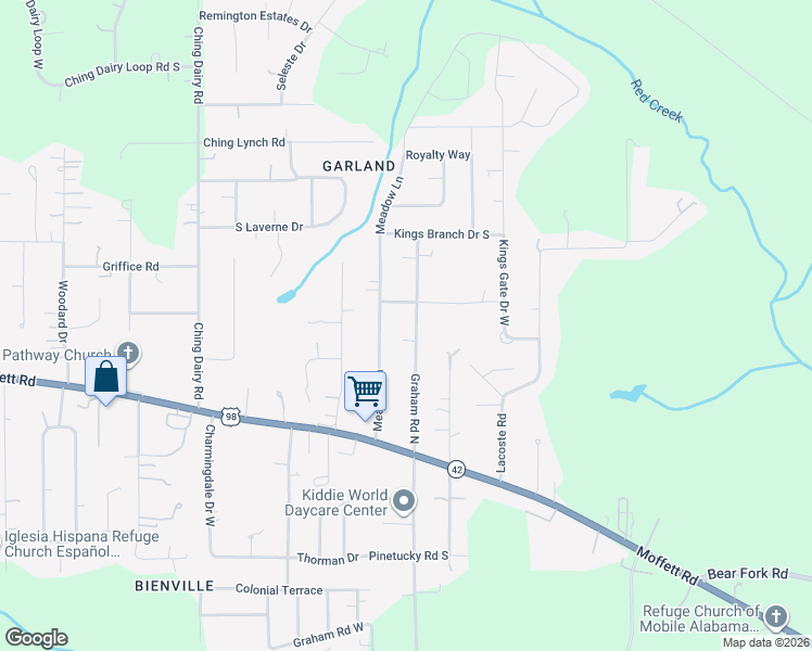 map of restaurants, bars, coffee shops, grocery stores, and more near 3264-3338 Graham Rd N in Mobile