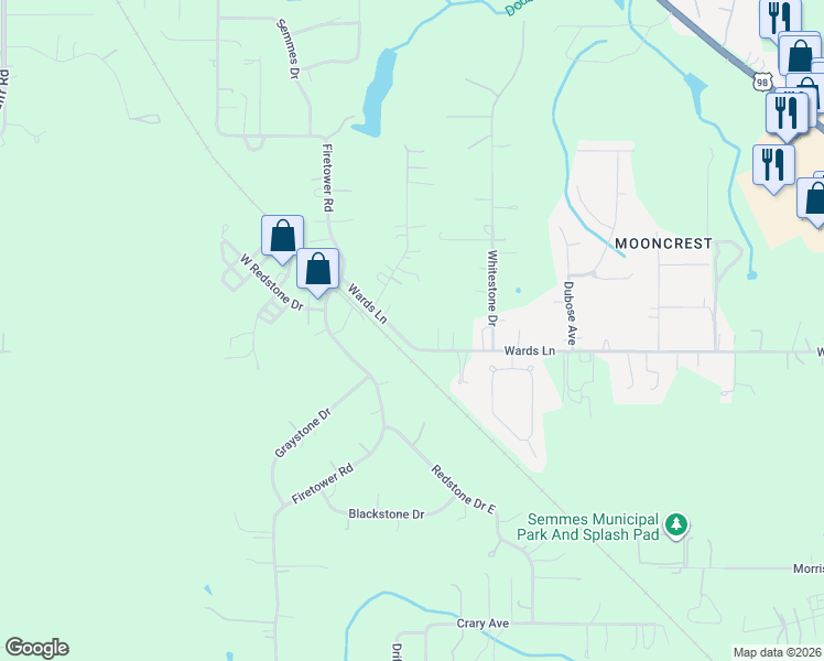 map of restaurants, bars, coffee shops, grocery stores, and more near 8510-8530 Wards Lane in Semmes