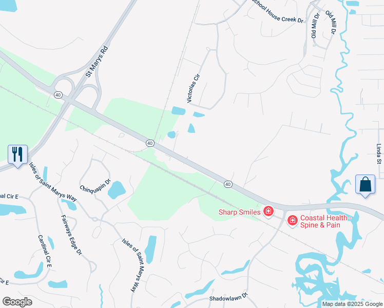 map of restaurants, bars, coffee shops, grocery stores, and more near 4450 Georgia 40 in Saint Marys