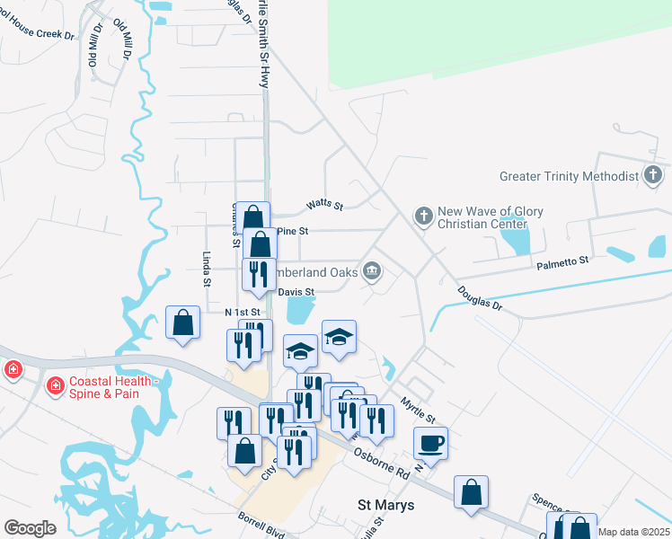 map of restaurants, bars, coffee shops, grocery stores, and more near 112 Doris Street in St. Marys