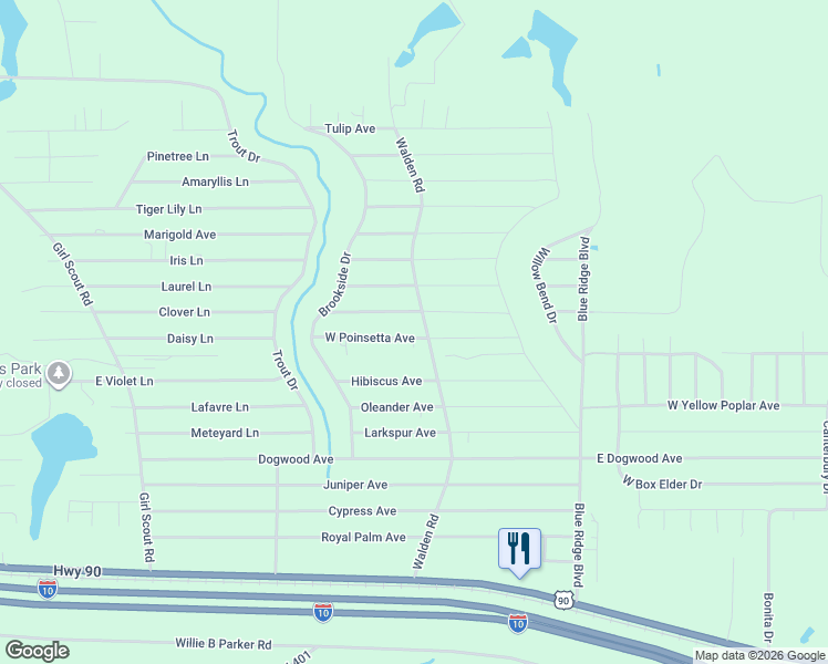 map of restaurants, bars, coffee shops, grocery stores, and more near 34 West Poinsetta Avenue in DeFuniak Springs