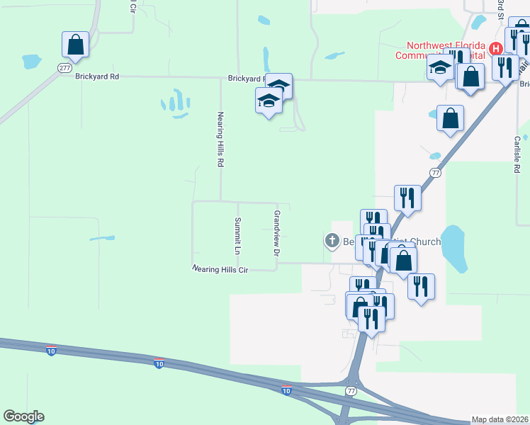 map of restaurants, bars, coffee shops, grocery stores, and more near 1549 Nearing Hills Circle in Chipley