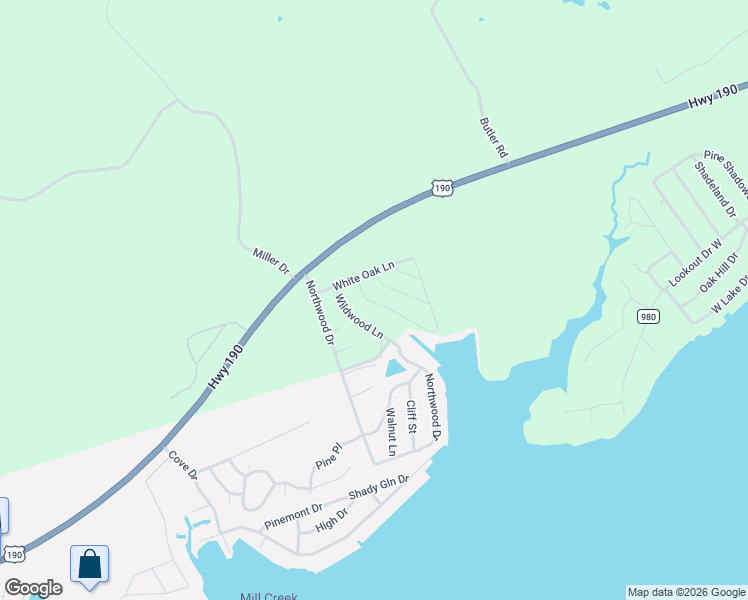 map of restaurants, bars, coffee shops, grocery stores, and more near 138 White Oak Street in Point Blank
