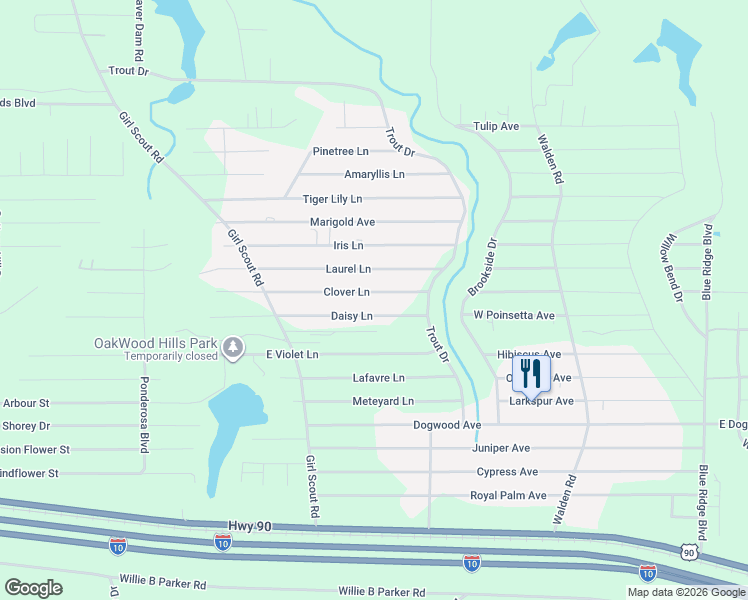 map of restaurants, bars, coffee shops, grocery stores, and more near 297 Daisy Lane in DeFuniak Springs