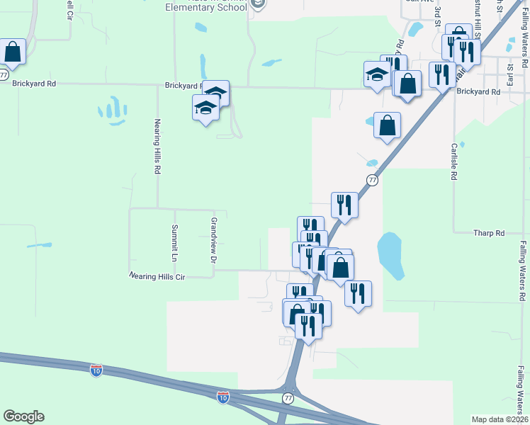map of restaurants, bars, coffee shops, grocery stores, and more near 1005 Berean Circle in Chipley