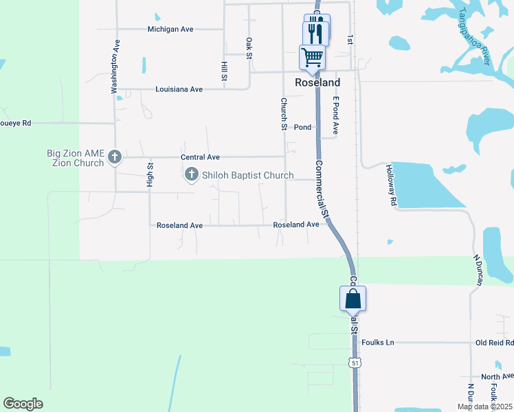 map of restaurants, bars, coffee shops, grocery stores, and more near 62263 Garrick Road in Roseland