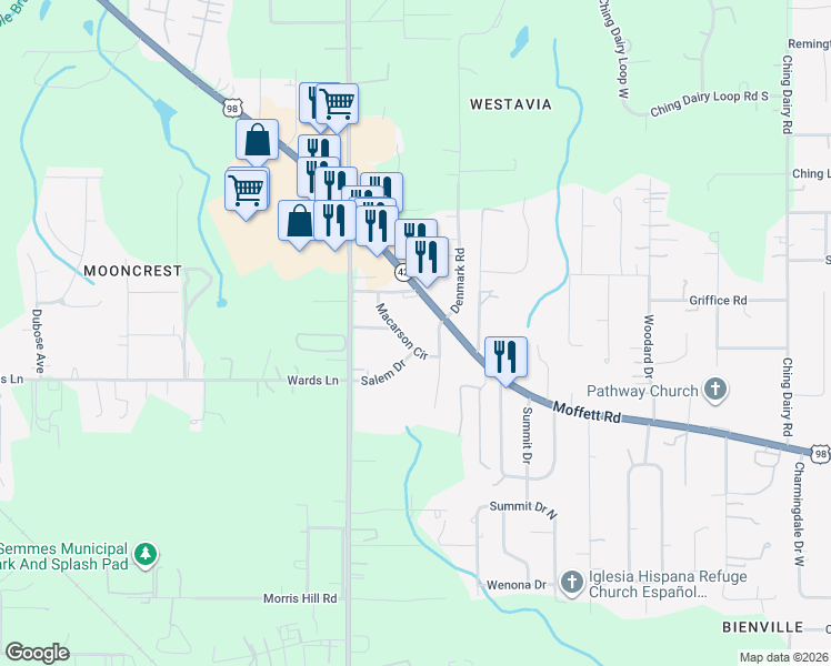 map of restaurants, bars, coffee shops, grocery stores, and more near 7671 Moffett Rd in Mobile
