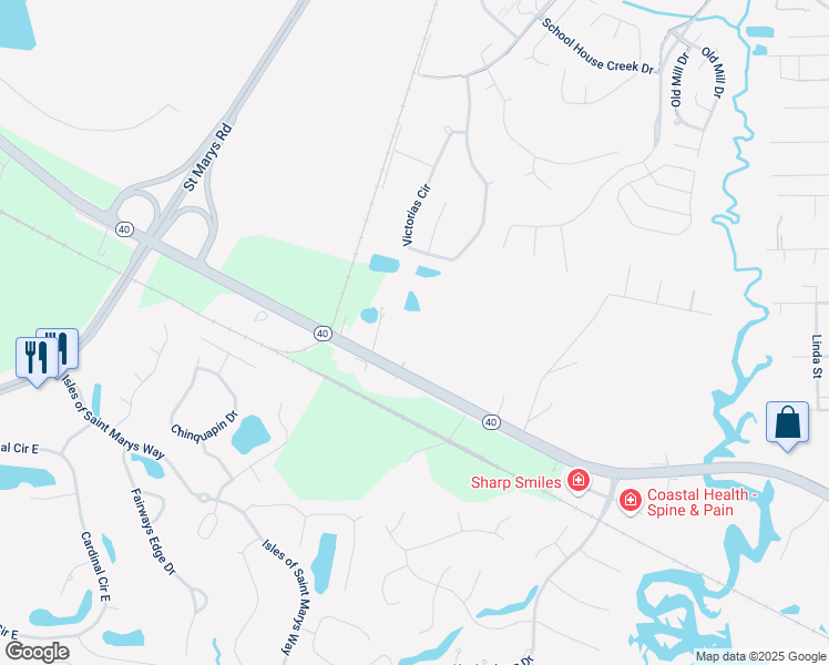map of restaurants, bars, coffee shops, grocery stores, and more near 4450 Georgia 40 in St. Marys