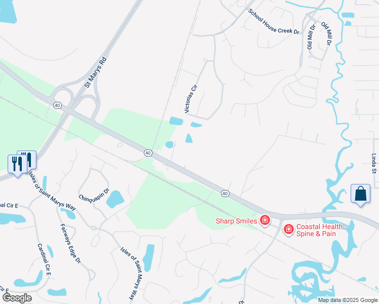 map of restaurants, bars, coffee shops, grocery stores, and more near 4470 Georgia 40 in St. Marys