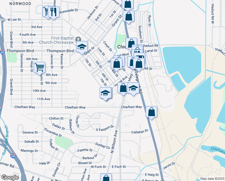 map of restaurants, bars, coffee shops, grocery stores, and more near 337-399 6th Street in Chickasaw