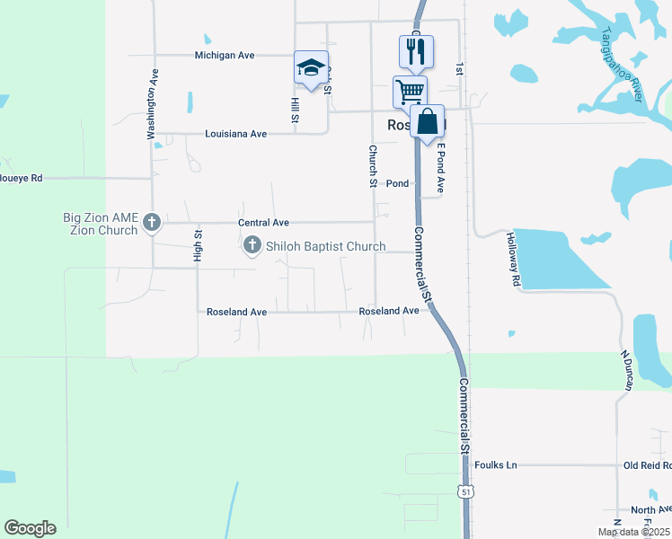 map of restaurants, bars, coffee shops, grocery stores, and more near 62263 Garrick Road in Roseland