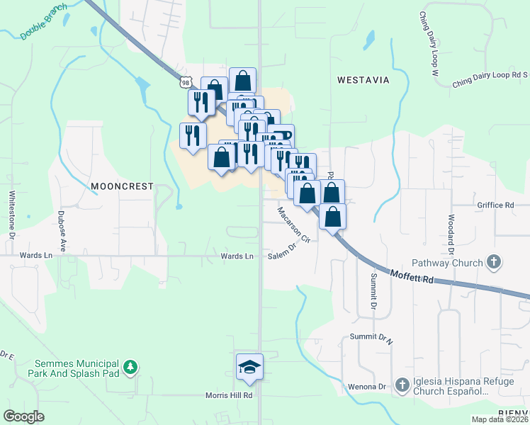 map of restaurants, bars, coffee shops, grocery stores, and more near 3262 Schillinger Road North in Semmes