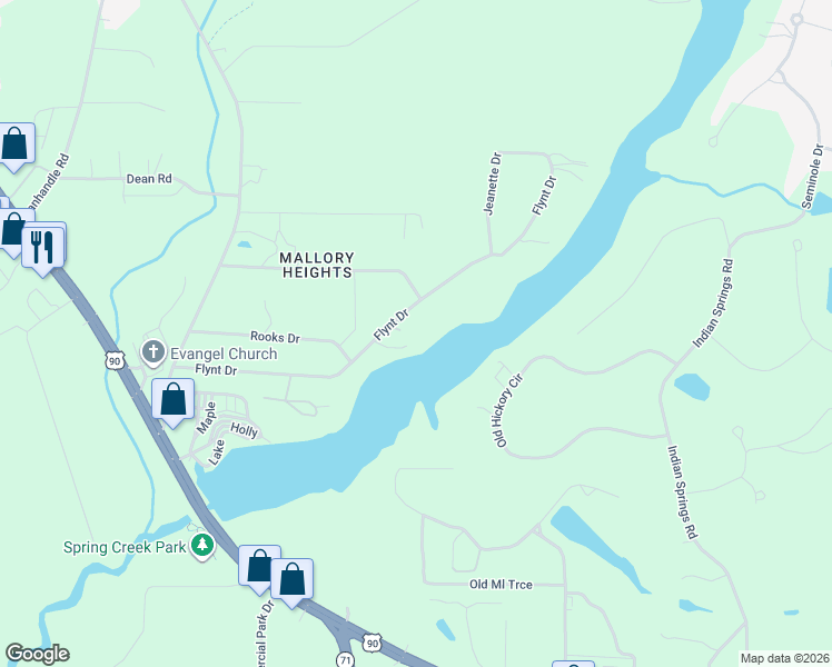 map of restaurants, bars, coffee shops, grocery stores, and more near 4924 Flynt Drive in Marianna