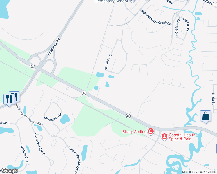 map of restaurants, bars, coffee shops, grocery stores, and more near 4470 Georgia 40 in St. Marys