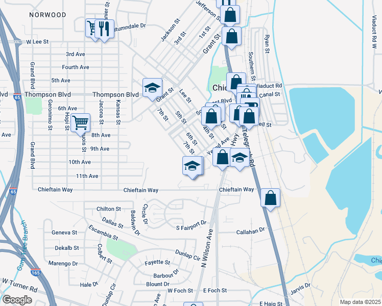 map of restaurants, bars, coffee shops, grocery stores, and more near 324 7th Street in Chickasaw