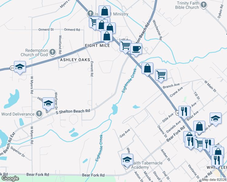 map of restaurants, bars, coffee shops, grocery stores, and more near 1916 South Shelton Beach Road in Prichard