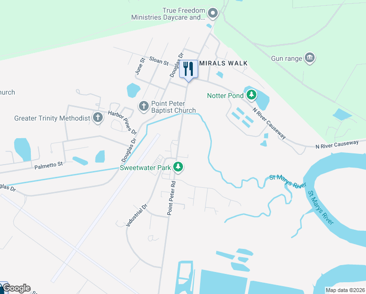 map of restaurants, bars, coffee shops, grocery stores, and more near 904 Point Peter Road in St. Marys