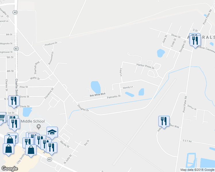 map of restaurants, bars, coffee shops, grocery stores, and more near 210 Bob White Boulevard in Saint Marys