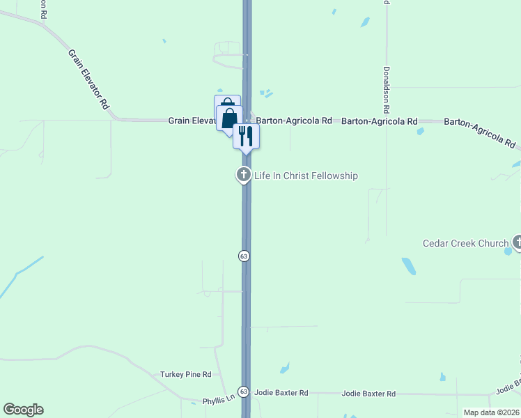 map of restaurants, bars, coffee shops, grocery stores, and more near 1200-1246 Mississippi 63 in Lucedale