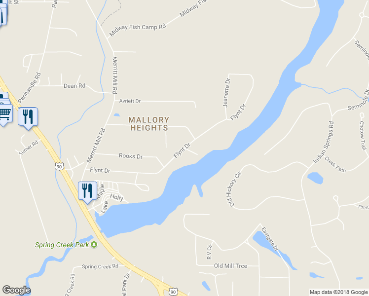 map of restaurants, bars, coffee shops, grocery stores, and more near Flynt Drive in Marianna