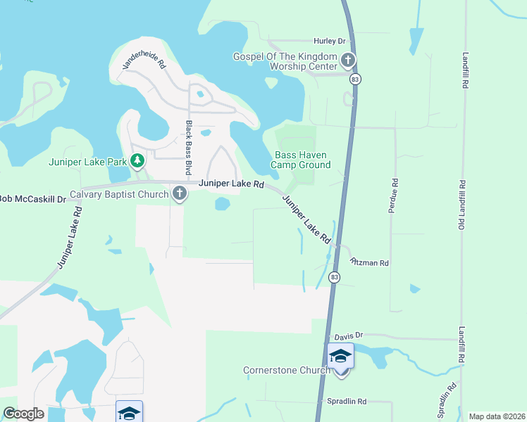 map of restaurants, bars, coffee shops, grocery stores, and more near 134 Windham Way in DeFuniak Springs
