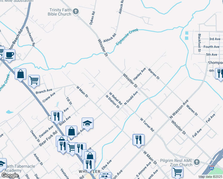map of restaurants, bars, coffee shops, grocery stores, and more near 119 North Anderson Avenue in Prichard