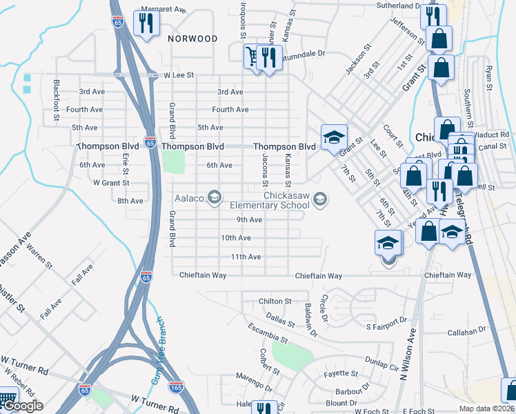map of restaurants, bars, coffee shops, grocery stores, and more near 150 8th Avenue in Chickasaw