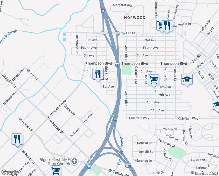 map of restaurants, bars, coffee shops, grocery stores, and more near 406 8th Avenue in Chickasaw
