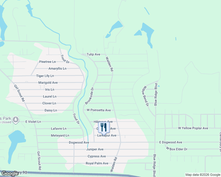 map of restaurants, bars, coffee shops, grocery stores, and more near 18 Cornflower Avenue in DeFuniak Springs