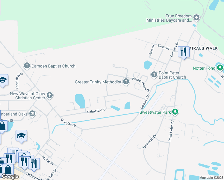 map of restaurants, bars, coffee shops, grocery stores, and more near 407 Palmetto Street in St. Marys