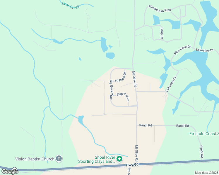 map of restaurants, bars, coffee shops, grocery stores, and more near 4140 Big Buck Trail in Crestview